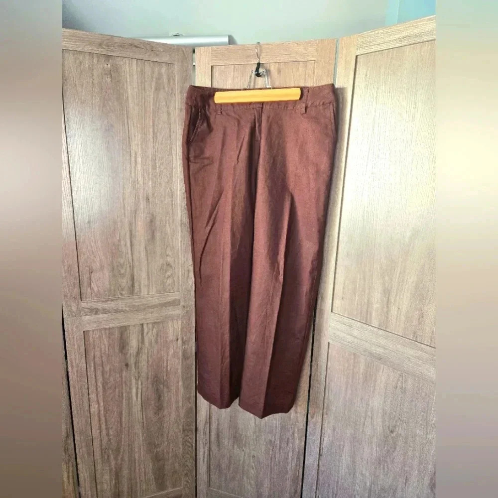 Womens brown straight leg office pants Organic Matetial